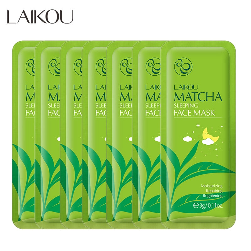 7Pcs LAIKOU Matcha Face Mask Moisturizing Brighten Skin Sleeping Facial Mask Beauty Nourishing Oil Control Skin Care