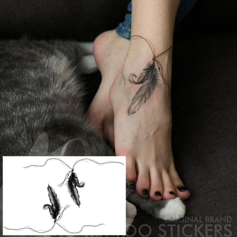 Back to school  Ankle Feather Anklet Sexy Tattoo Stickers Waterproof Green Leaf Watercolor Tattoo Art Fake Temporary Tattoos Clavicle Shoulder
