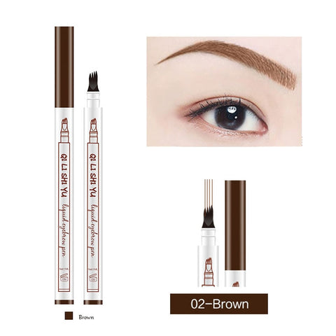 Eyebrow Pen Waterproof 4 Fork Tip Eyebrow Tattoo Pencil Cosmetic Long Lasting Natural Dark Brown Liquid Eye Brow Pencil