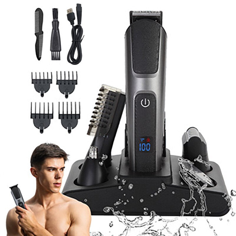 Hair Trimmer Waterproof 6in1 Hair Clipper Professional Electric Hair Cutting Machine Beard trimer Body Men Haircut Rechargeable