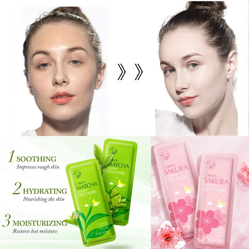 5PCS LAIKOU Sakura Snail Seaweed Moisturizing Sleeping Mask Cream Portable Face Mask Anti Wrinkle Hydrating Nourishing Skin Care
