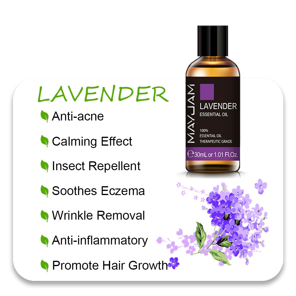 30ML Lavender Essential Oil Diffuser Pure Natural Essential Oils Jasmine Eucalyptus Ylang Ylang Vanilla Myrrh Tea Tree Aroma Oil