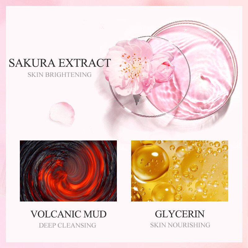 5pcs LAIKOU Japan Sakura Mud Face Mask Anti Wrinkle Night Facial Packs Skin Clean Dark Circle Moisturize Anti-Aging For Facecare