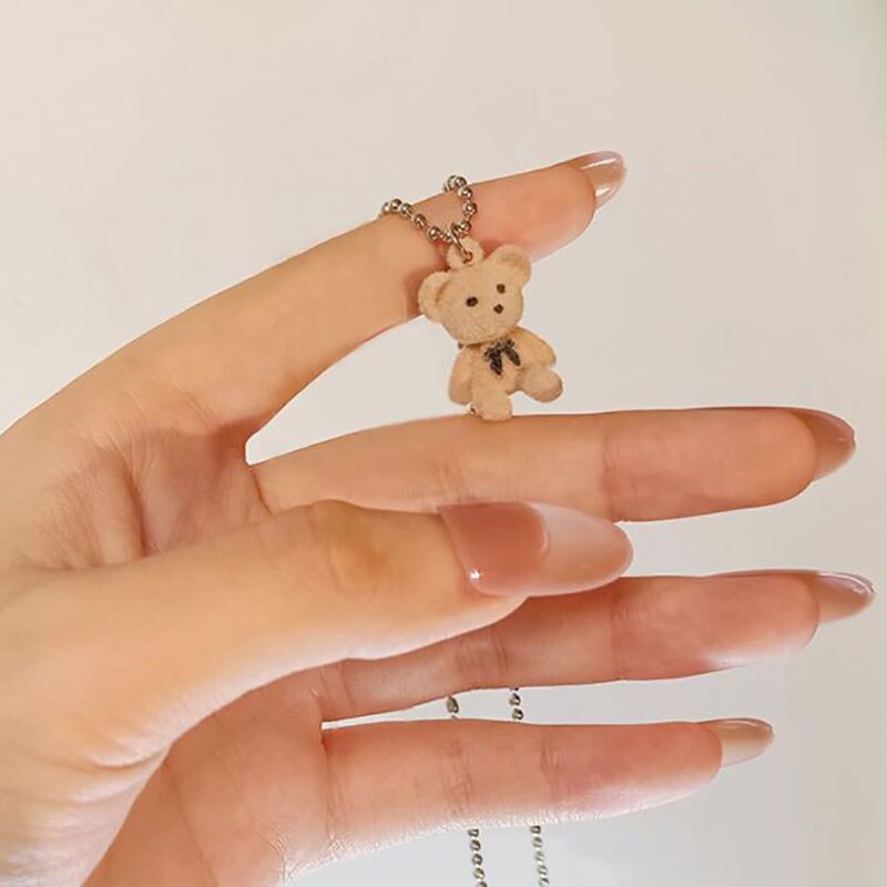 Cute Plush Bear Pendant Necklace For Women Girls Fashion Korean  Bear Long Sweater Neck Chain Necklaces Collar Jewelry Wholesale