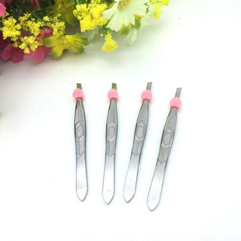Beyprern 1/4Pcs Oblique Pointed Stainless Steel Eyebrow Tweezers Face Nose Hair Tweezers High Precision Hair Removal Makeup Tool TXTB1