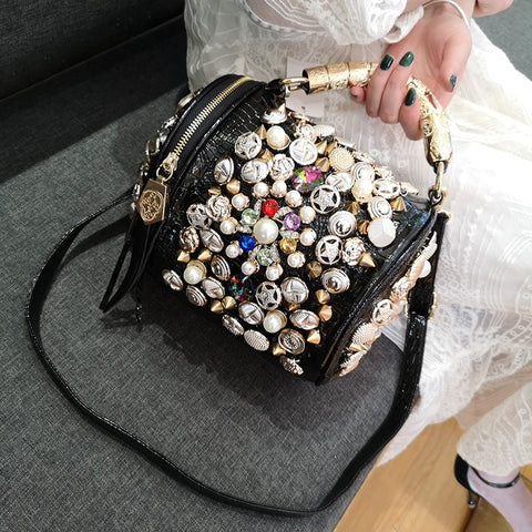 Diamond Ladies Handbag For Women 2022 Purses And Handbags Luxury Handmade Beaded Pillow Bag Casual Messenger Bag High Quality