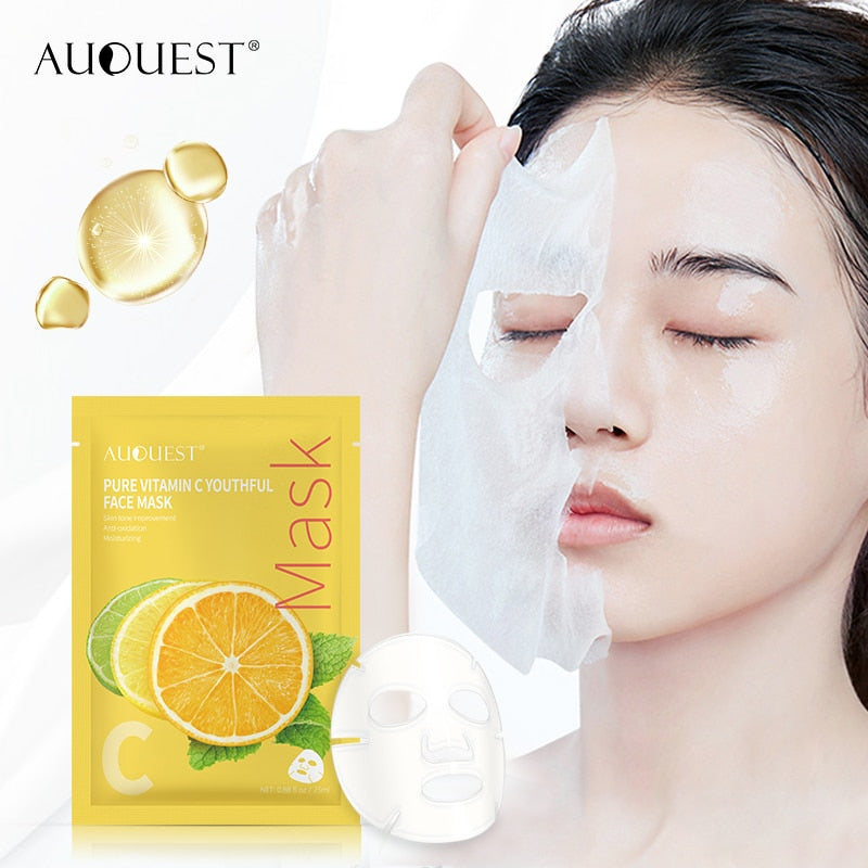 AuQuest Facial Mask Vitamin C Face Mask Moisturizing Whitening Hydrate Black Spot Removal Skin Care