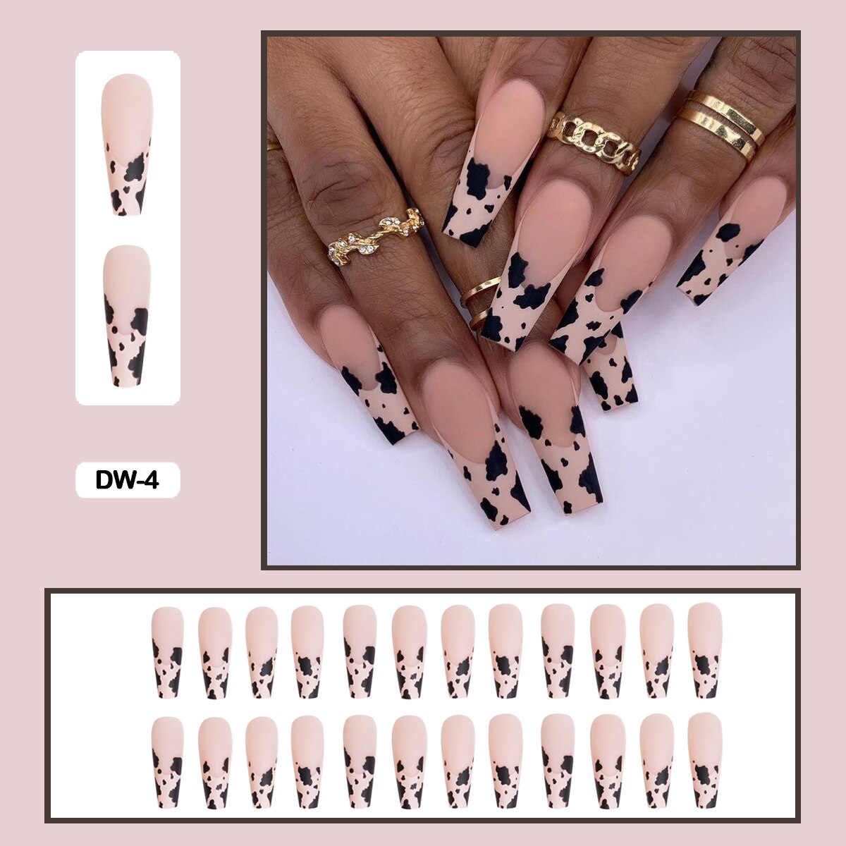 Graduation gifts 24pcs/box Long Trapezoid Press On False Nails With Glue Animal Patterns Leopard Nails Art Wearable Fake Nails With Wearing Tools