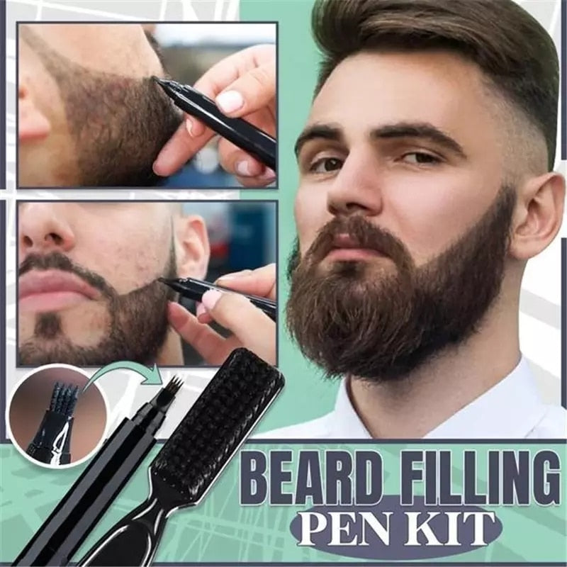Beard Filling Pen Kit Barber Pencil With Brush Salon Facial Hair Engraving Styling Eyebrow Tool Male Mustache Repair Shape