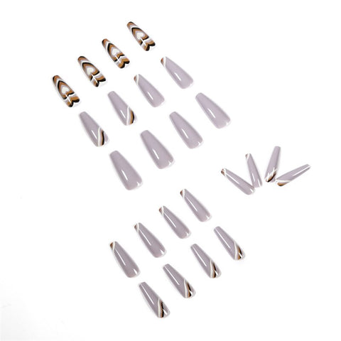 Cyber Monday Big Sales JP1207 Gray Press On Nails  Bulk Supplies Extra Long Coffin Faux Ongles Set With Heart Designs