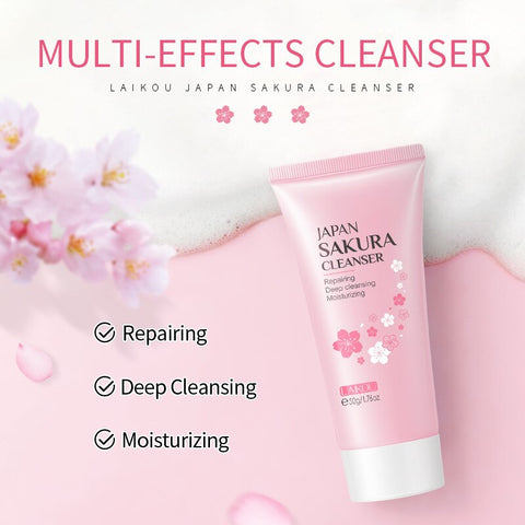 4Pcs Face Skin Care Set Cherry Blossom Essence Moisturizing Collagen Eye Cream & Face Serum & Facial Cleanser Beauty Makeup Set