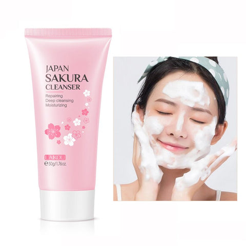 Sakura Cleanser  Foam Deep Clean Remove Grease Improve Oily Face Wash Cream Gentle Moisturizing Remove Blackhead Cleanser 50g