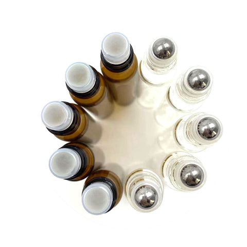 5pcs/Pack 1ml 2ml 3ml 5ml 10ml Clear / Amber  Glass Roll on Bottle with Metal Ball Thin Glass Roller Essential Oil Vials Perfume