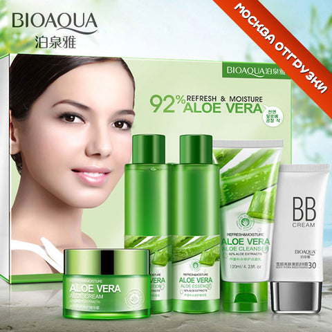 BIOAQUA Aloe Vera Beauty Care Skin Whitening Repairing, Moisturizing , Cleansing Pores Anti Acne Skin Care Set