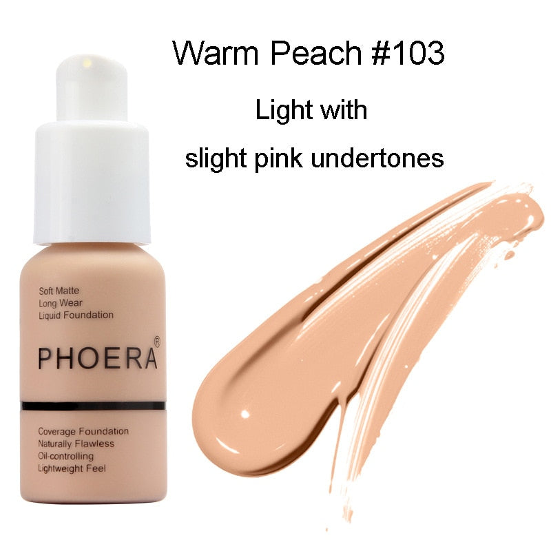 PHOERA Face Foundation Cream Concealer Brighten Waterproof Full Coverage Professional Facial Matte Base Make Up Primer