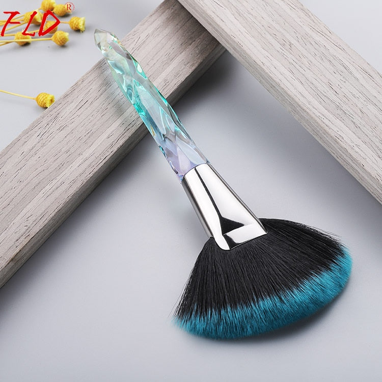 FLD Crystal Makeup Brushes Set Powder Foundation Fan Brush Eye Shadow Eyebrow Professional Blush Makeup Brush Tools