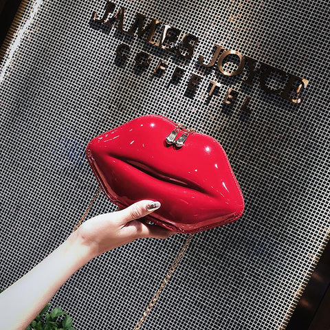 New PU Leather Sexy Red Lips Clutch Bag Women Evening Bags Small Chain Purse Handbags Bride Bridesmaid Wedding Party Bag