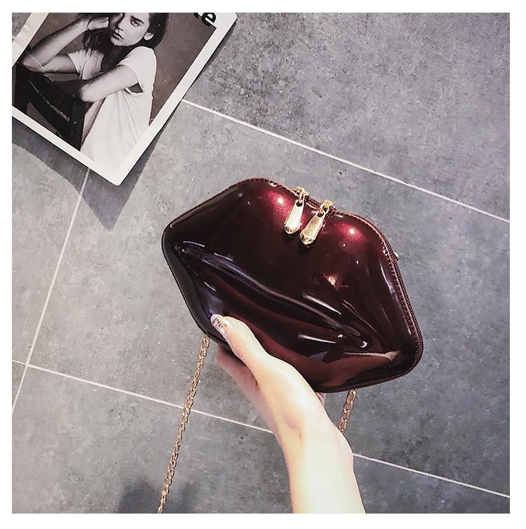 New PU Leather Sexy Red Lips Clutch Bag Women Evening Bags Small Chain Purse Handbags Bride Bridesmaid Wedding Party Bag
