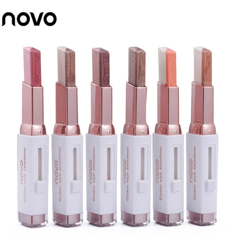 NOVO Double Color Stereo Gradient Velvet Eyeshadow Stick Shimmer Earth Color Eye Shadow Cream Pen Sombra Eye Makeup Cosmetic Set
