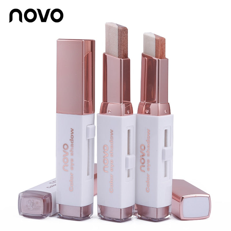 NOVO Double Color Stereo Gradient Velvet Eyeshadow Stick Shimmer Earth Color Eye Shadow Cream Pen Sombra Eye Makeup Cosmetic Set