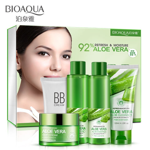 BIOAQUA Aloe Vera Beauty Care Skin Whitening Repairing, Moisturizing , Cleansing Pores Anti Acne Skin Care Set