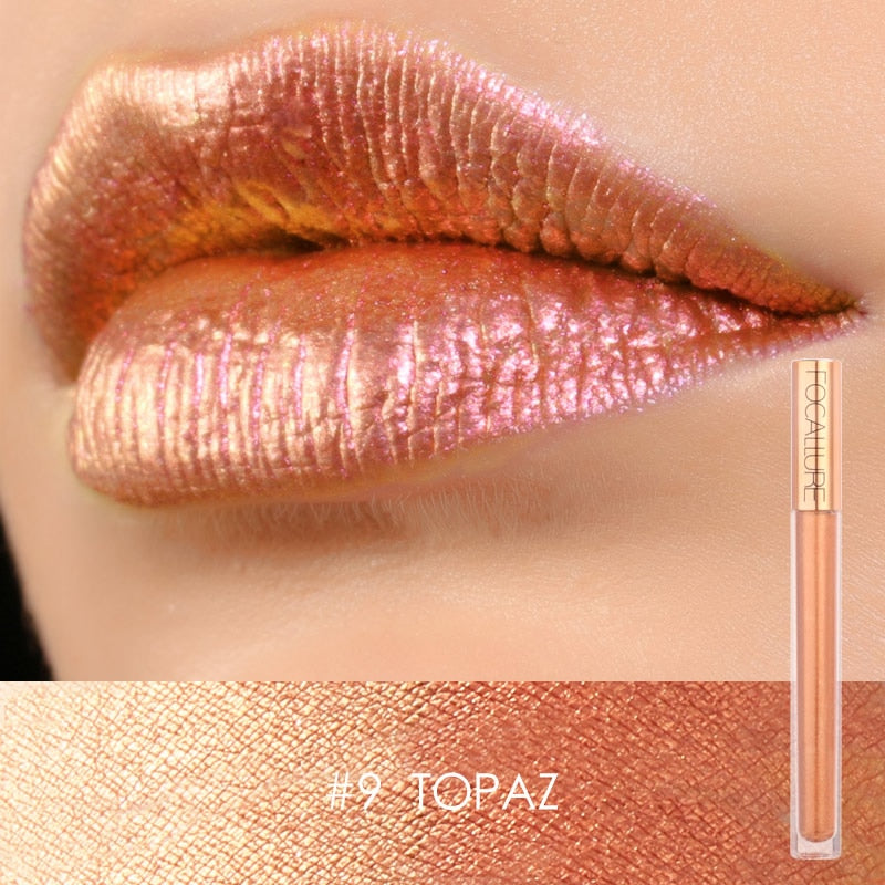 Beyprern Shimmer Lip Gloss Waterproof Matte Lipstick Metal Rose Golden Lip Gloss Liquid Lipstick