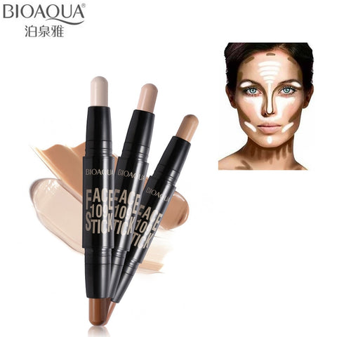 BIOAQUA Brand Double Head 3D Bronzer Highlighter Stick Face Makeup Concealer Pen Foundation Stick Cream Texture Contour Pencil