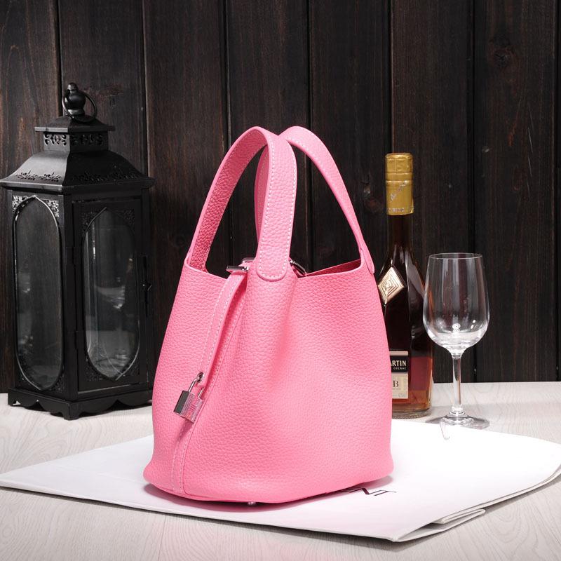 Beyprern Genuine Leather Bucket Bag Women Mini Shoulder Bags Europe Style tote bag Candy Color Handbag For Women