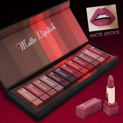 Women's Fashion 12pcs Ultra Velvet Matte Lipstick Set  Lipstick Waterproof Long Lasting Lips Contour Beauty Cosmetic Kit