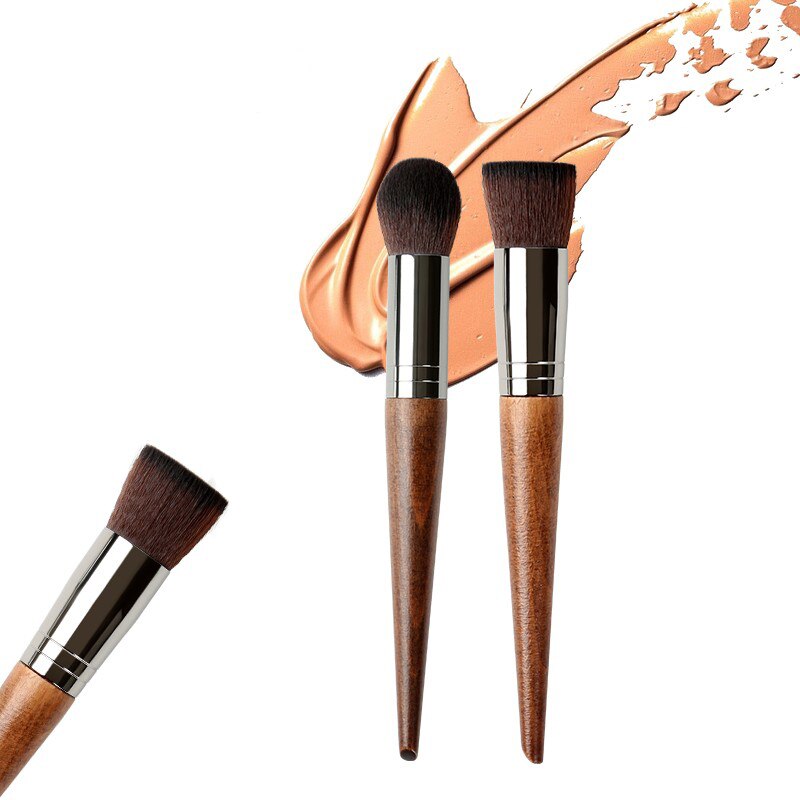 Vintage Wood Makeup Brush Set High Quality Flat Head Liquid Foundation Magic Brush Mixing Stack Suitable for Beauty