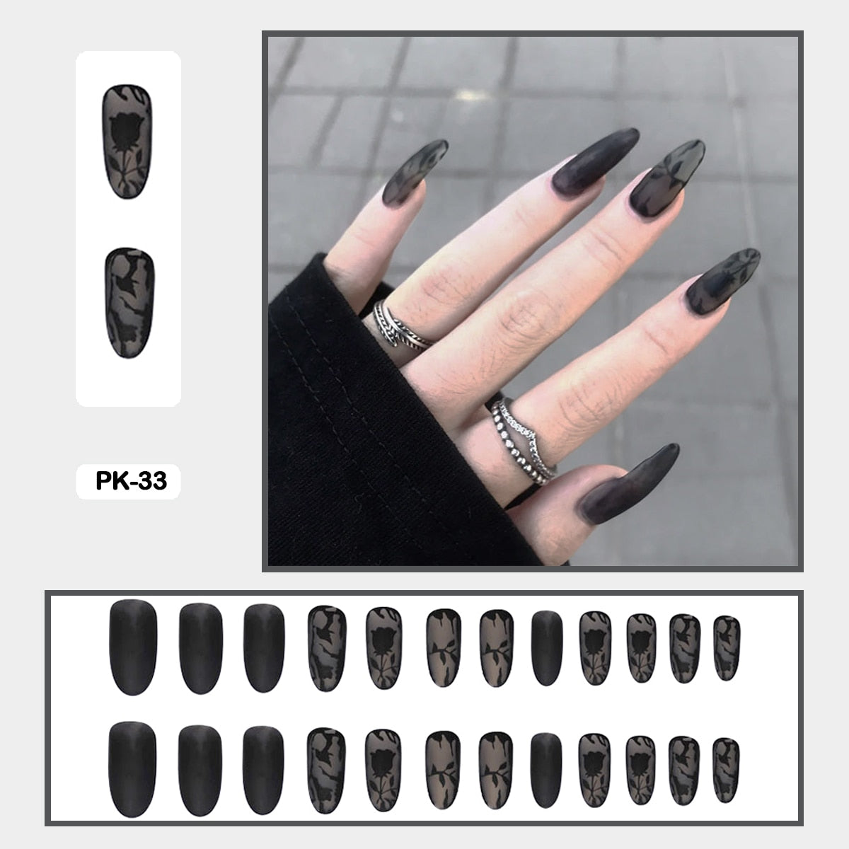 Graduation gifts Dark Rose Nail Art Translucent Almond Shape Wearable False Nails With Glue And Sticker 24pcs/box With Wearing Tools As Gift