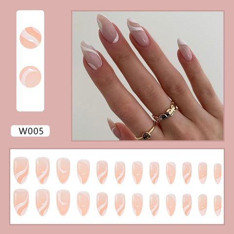 24pcs Glitter Detachable False Nails Line Geometry Fake Nails Full Cover Nail Tips fake nail with design Manicure Tool