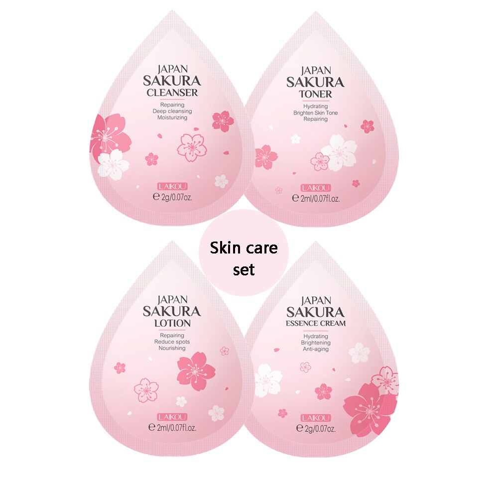 Laikou Skin Care 4Pcs Set Sakura Cleanser Toner Lotion Cream Deep Cleansing Moisturizing Oil Control Portable Skincare Kit