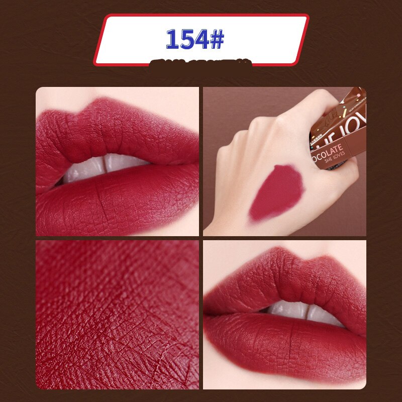 SHELOVES Chocolate Lip Gloss Velvet Matte Moisturizing Liquid Lipstick Waterproof Persistent 8 Colors Lip Glaze For Lady TSLM1