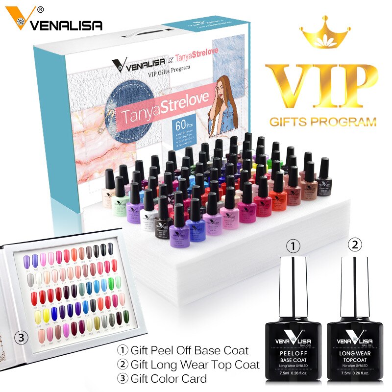 Venalisa new 60 color VIP gel nail polish kit enamel vernish color gel polish for nail art design whole set nail gel learner kit