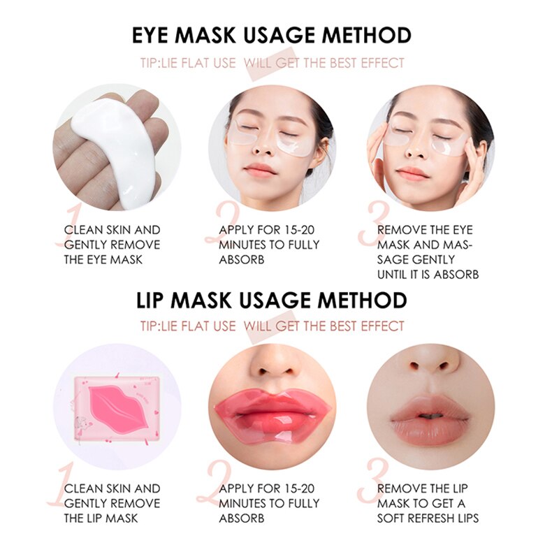 Lip Eye Mask Combination 4pcs Moisturing Nourishing Lips Mask 4Pairs Collagen Anti-Aging Wrinkle Dark Circles Eye Patch Skincare