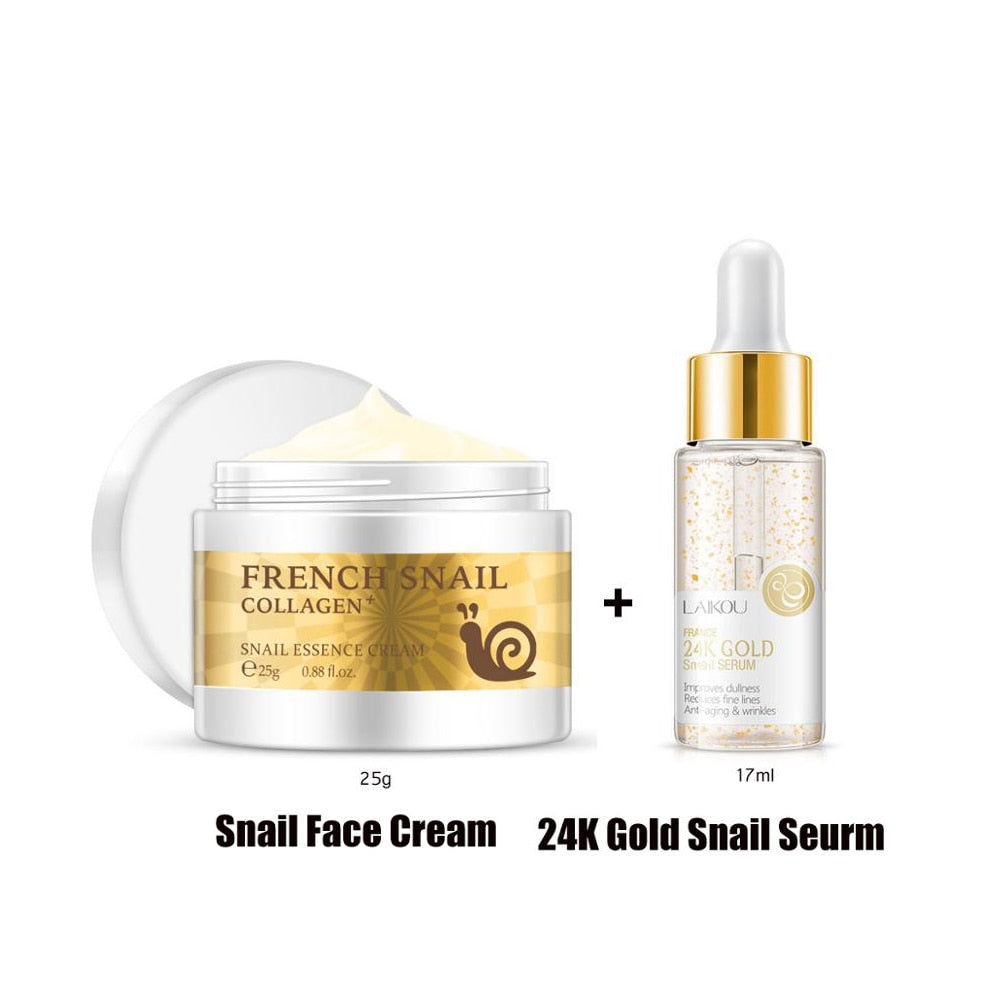 Snail Cream Facial Serum Set Hyaluronic Acid Vitamin C Sakura Moisturizing Nourishing Serum Face Cream Skin Care Kit LAIKOU