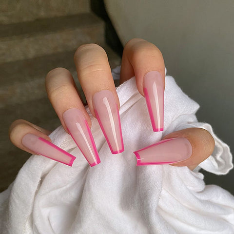 24pcs Nude Pink Long French Fake Nails Extra Rhinestone Decal Bride Wedding Ballerina Coffin Nail Decoration Tips Press on Nails