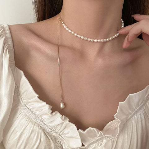 2022 Fashion Snake Chain Necklace For Women Girls Elegant Freshwater Pearl Pendent Necklace Jewelry Gifts
