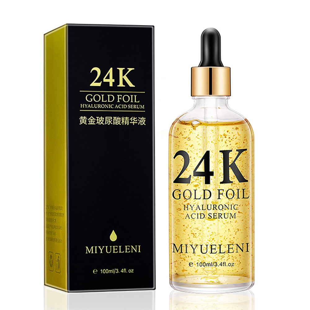 Beyprern 100ML 24K Gold Tense Moisture Essence Pure Hyaluronic Acid Serum Anti-Wrinkle Gold Nicotinamide Liquid Skin Care Essence