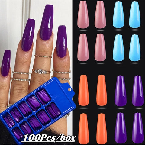 24/100Pcs Candy Color False Nail Tips Full Cover Matte Acrylic Ballerina Fake Nails Tip DIY Beauty Manicure Extension Tools