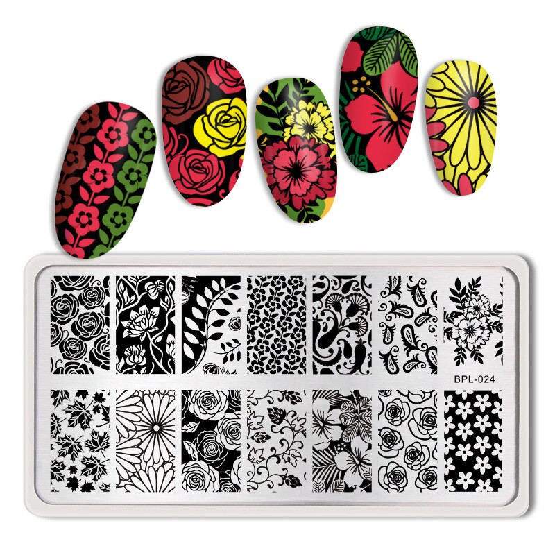 Christmas Gift BORN PRETTY Flowers Pattern Rectangle Nail Stamping Plates Stainless Steel Simple Flower Tango Theme DIY Design Stamp Template