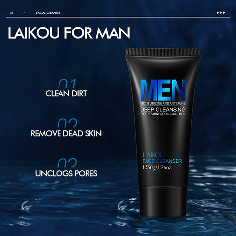LAIKOU 50g Men'S Moisturizing Anti-Acne Facial Cleanser Gentle Cleansing Oil Control Hydrating Deep Remove Blackheads Skin Care