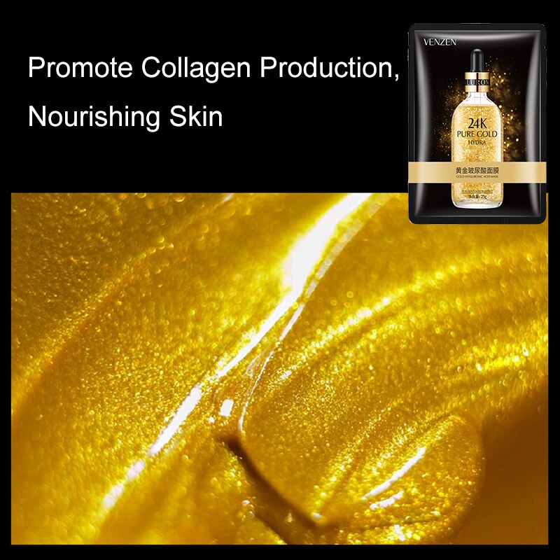 5pcs/lot 24K Pure Gold Hyaluronic Acid Face Masks Moisturizing Whitening Anti Aging Wrinkle Shrink Skin Care Wrapped Facial Mask