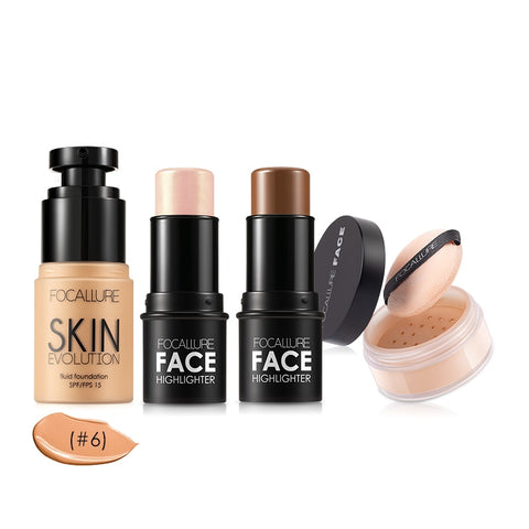FOCALLURE 4 PCS Makeup Sets Foundation Cream Highlighters Bronzers Face Powder Waterproof Professional Kit Cosmetics For Women