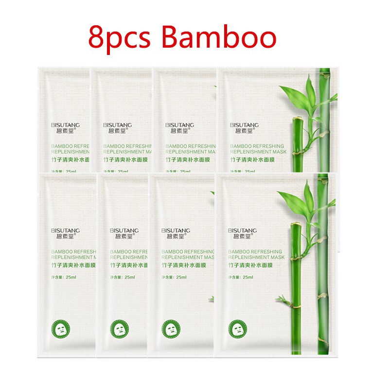 8 Pieces Fresh Orange Aloe Rice Pomegranate Bamboo Rose Green Tea Honey Smooth Anti-Acne Oil Control Hydrating Sheet Facial Mask