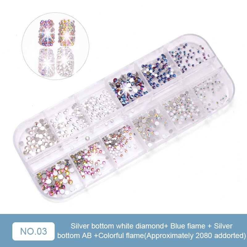 Beyprern 12 Boxes / Set Of AB Crystal Rhinestone Diamond Gem 3D Glitter Dazzling Colours Nail Art Decoration Beautiful Girls
