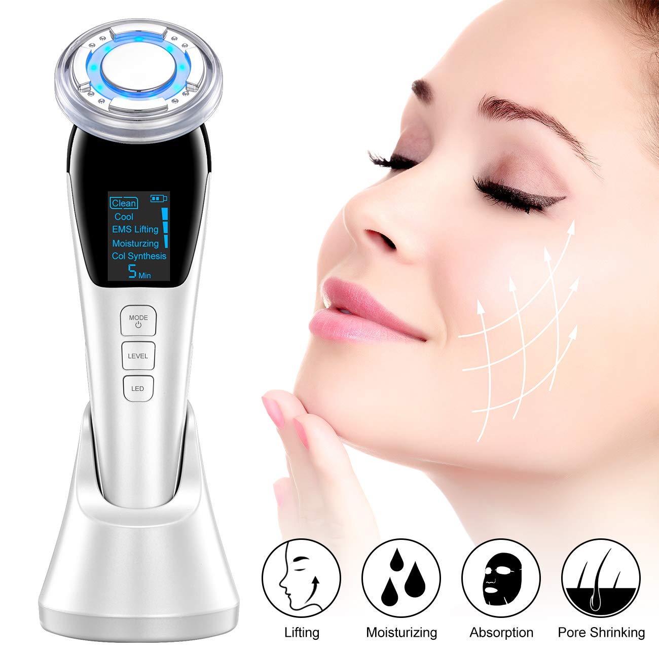 Hot Cold EMS Facial Microcurrent device Iontophoresis LED Color Skin Rejuvenation Machine Face Lifting Massage Beauty Care