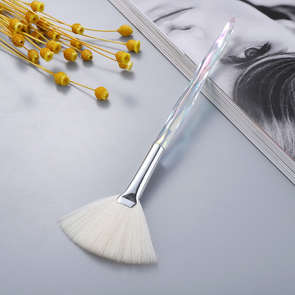 FLD Crystal Makeup Brushes Set Powder Foundation Fan Brush Eye Shadow Eyebrow Professional Blush Makeup Brush Tools