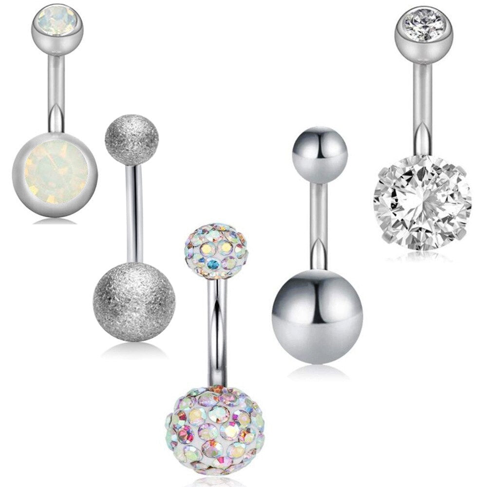 Surgical Steel Crystal Belly Button Ring Set 14G Glitter Navel Piercing Set Cute Belly Bar Bulk Belly Piercing Pack Navel Ring